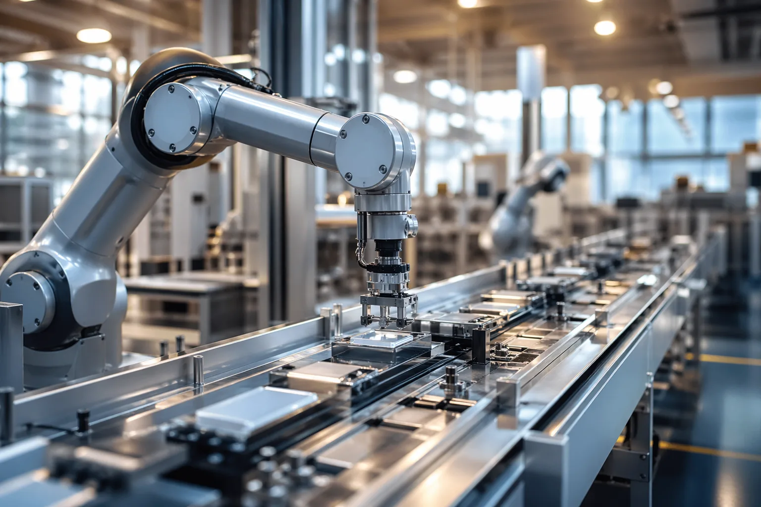 Modern automated production line inside a clean manufacturing facility